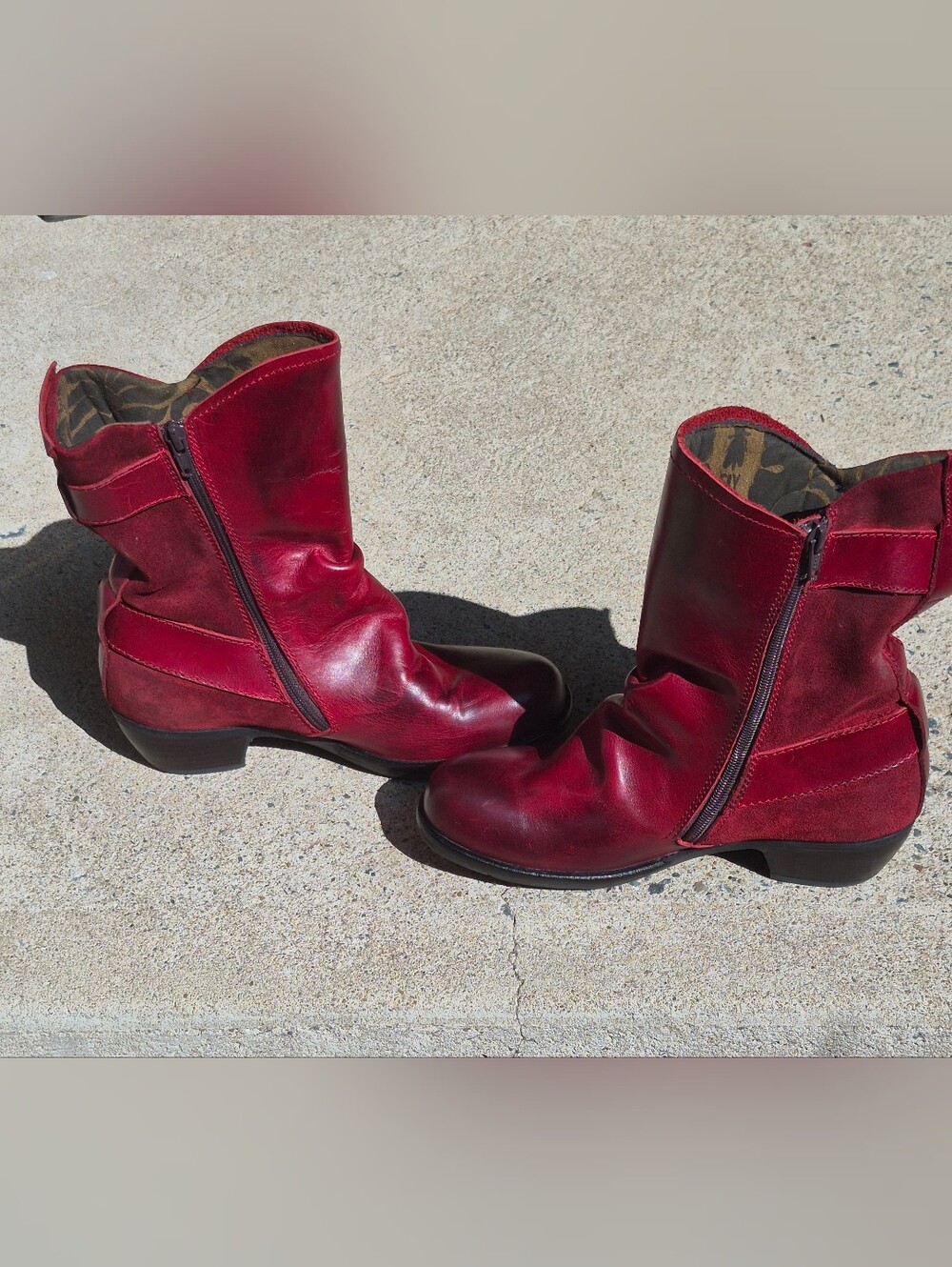 New Women’s Fly London Red Leather and Suede Boots - Picture 5 of 13